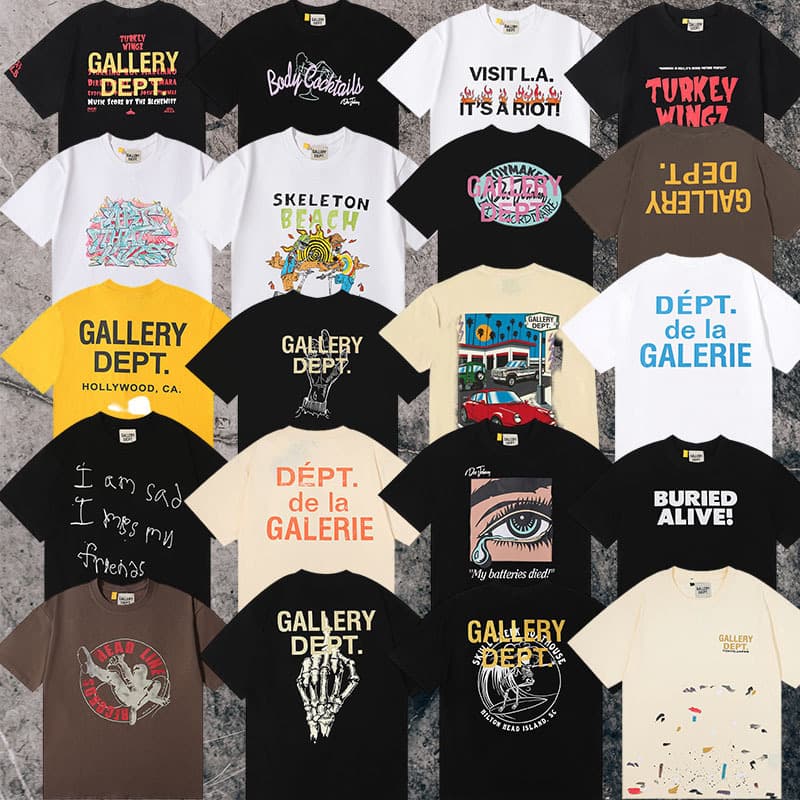 Правильная версия GALLERY DEPT краситель для окрашивания воды для мытья воды высокого качества с принтом с короткими рукавами высокой улицы граффити футболка