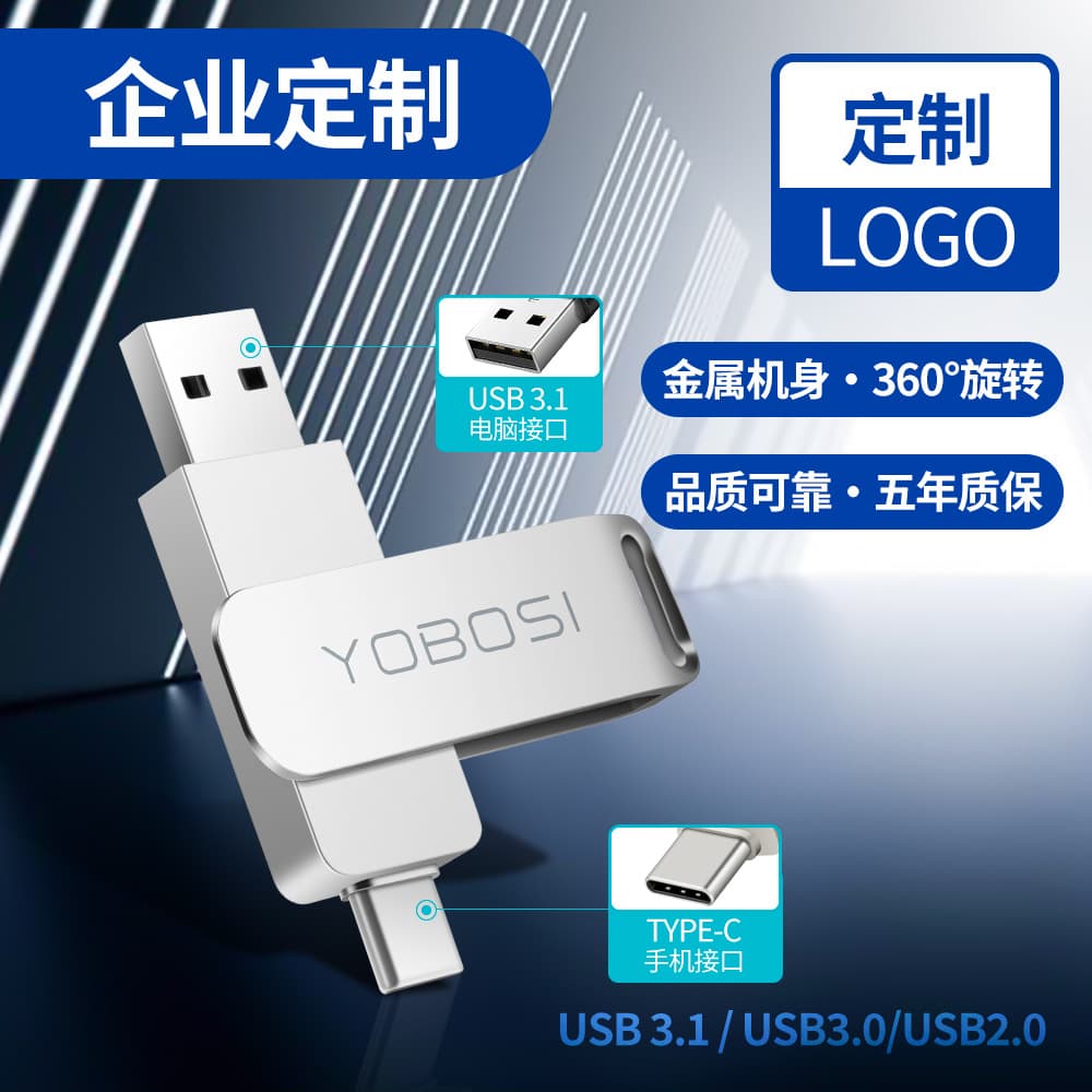 Металлическая USB-флешка двойного назначения с разъемом Type-C, вращающаяся, для автомобиля, USB 3.1, 256 ГБ, для компьютера и мобильного телефона, многопортовая, большой емкости