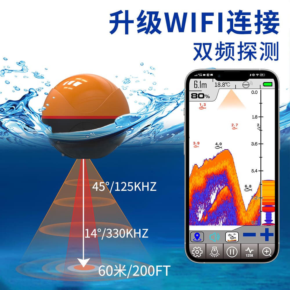 Fish Finder Беспроводной сонар Подводный HD Smart WiFi мобильная версия двухчастотного гидролокатора