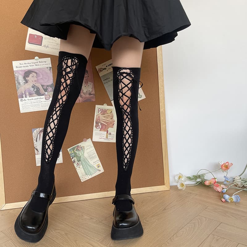 Millennium Y2K Spice Girls с полыми кружерами DIY эластические ремешки cos Lorita Girl мягкие девушки с коленями и бедра носки