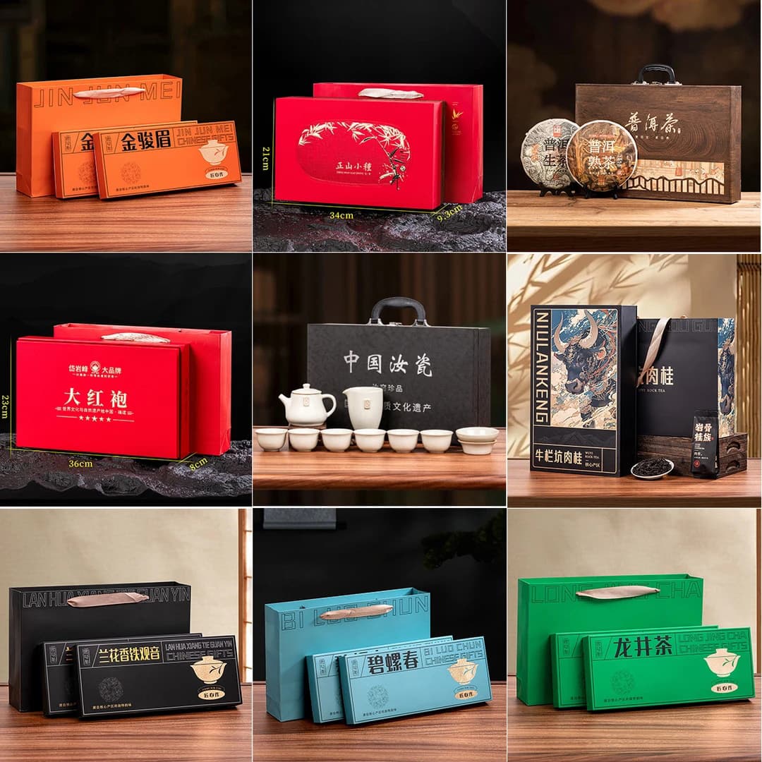 Восемь знаменитых чайных комбинаций Dahongpao Tieguanyin Cinnamon Jinjunmei Zhengshan Xiaozhong Pu'er Tea Cake поставляется с чайным набором
