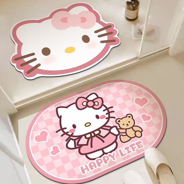 Милый мультяшный коврик для пола Hello Kitty, впитывающий быстросохнущий коврик для ванной из диатомовой грязи, противоскользящий коврик для ванной комнаты, в наличии.