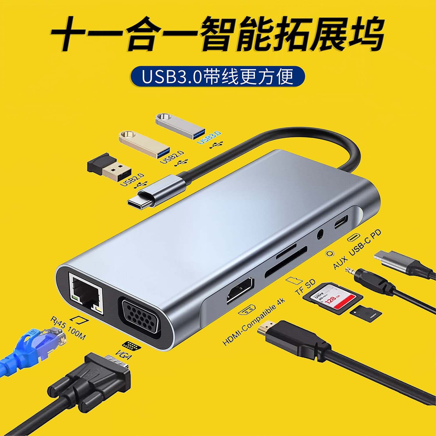 Кросс-граничный компьютерный док-станция 11-в-1 USB3.0 Type-C хаб многопортовый хаб VGA док-станция