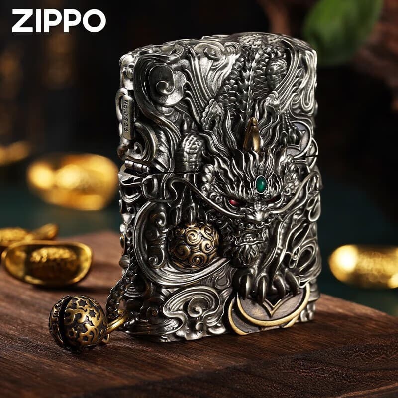 Керосиновая ветрозащитная зажигалка Zippo, усиленная конструкция, динамичный дизайн, привлекающий богатство Pixiu.