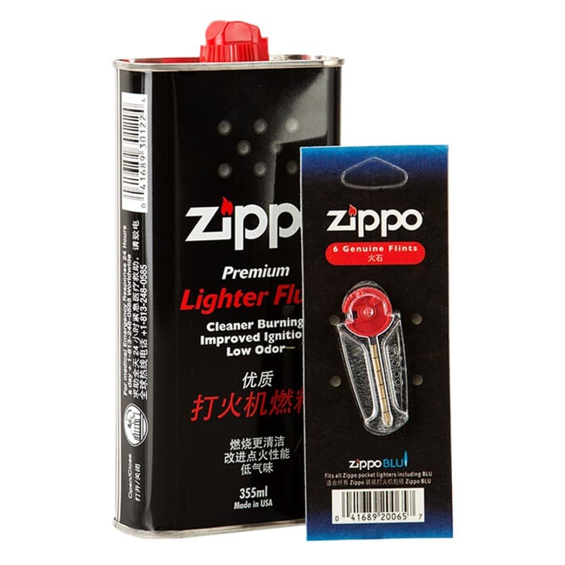 Аксессуары для зажигалок Zippo: топливо, кремень, хлопковый фитиль