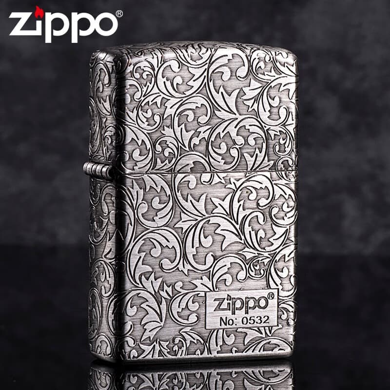 ZIPP0 керосиновая ветрозащитная зажигалка, пятисторонняя трава Тан, древнее серебро, глубокая резьба, ограниченный номер