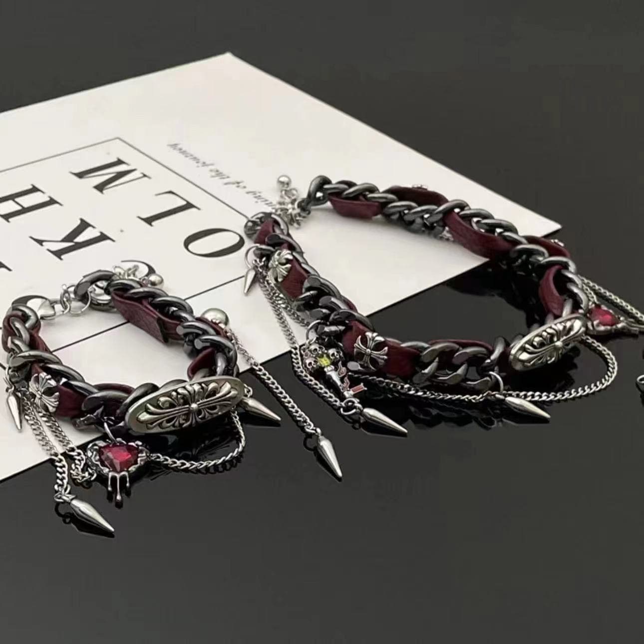 Y2K субкультура chocker обмотка тяжелый металлический браслет из кожи Kroot Punk Little Girl Love Rocks
