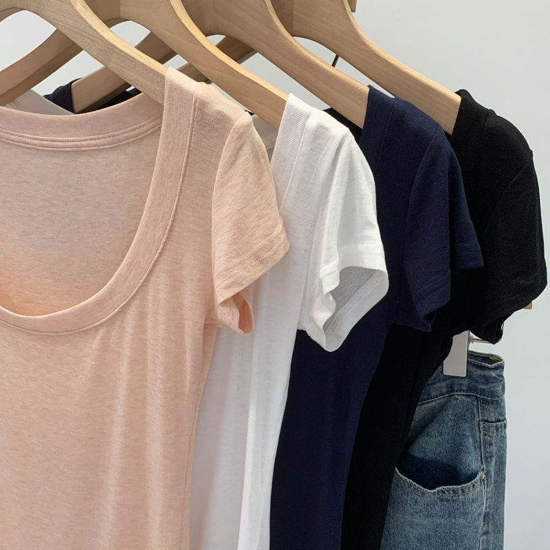 Женская футболка из лиоцелла Tencel с U-вырезом оптом из Китая