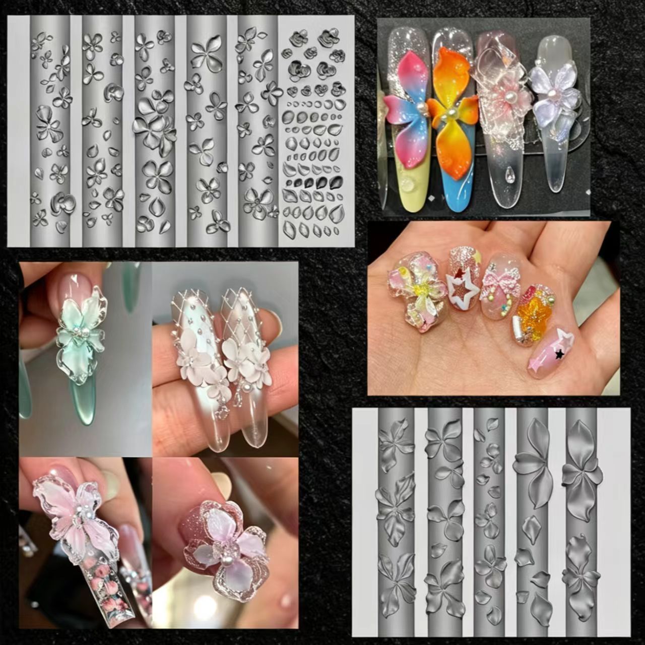 【新款】美甲模具手雕花冰花玫瑰花小碎花蝴蝶兰美甲硅胶模具 оптом из Китая