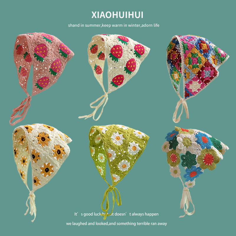 Вязаный платок-косынка с цветком оптом из Китая