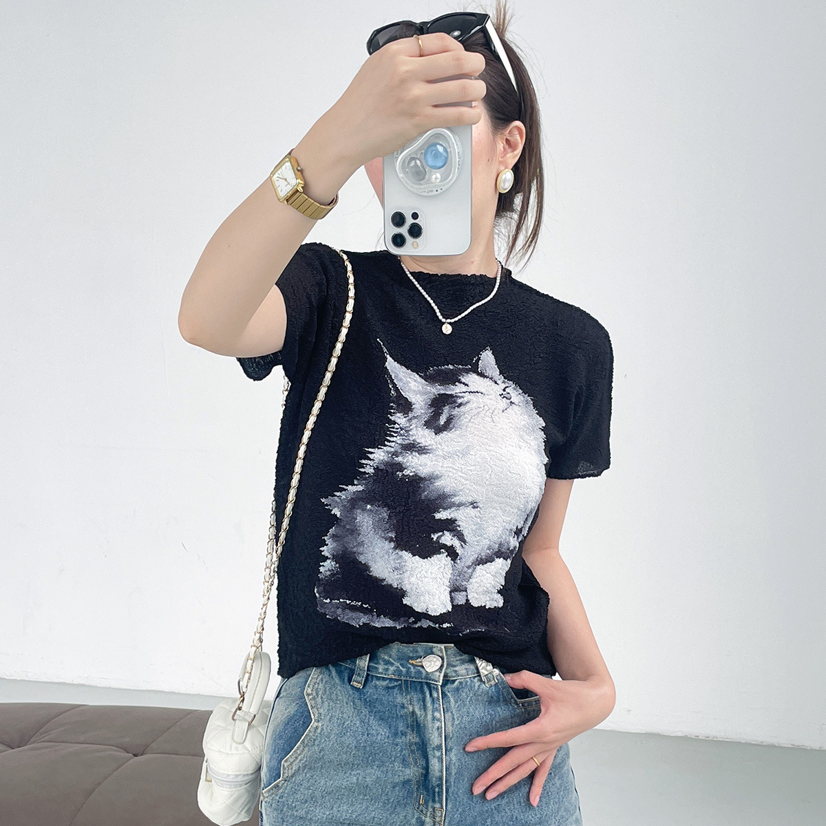 Футболка с котенком Miyake оптом из Китая