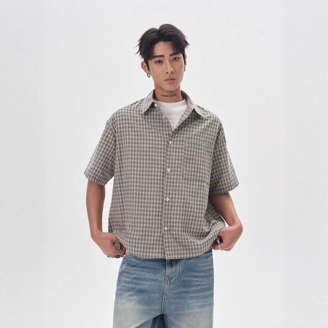 Мужская летняя рубашка в клетку оптом из Китая