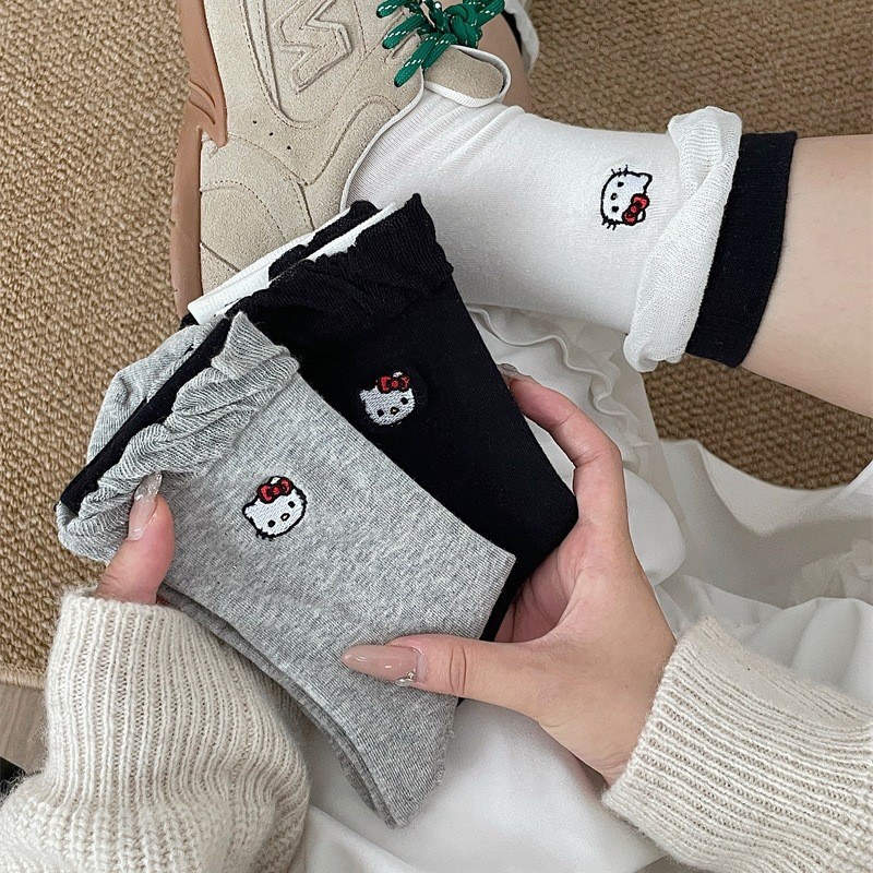 Детские носки Hello Kitty оптом из Китая — кружевные, корейский дизайн