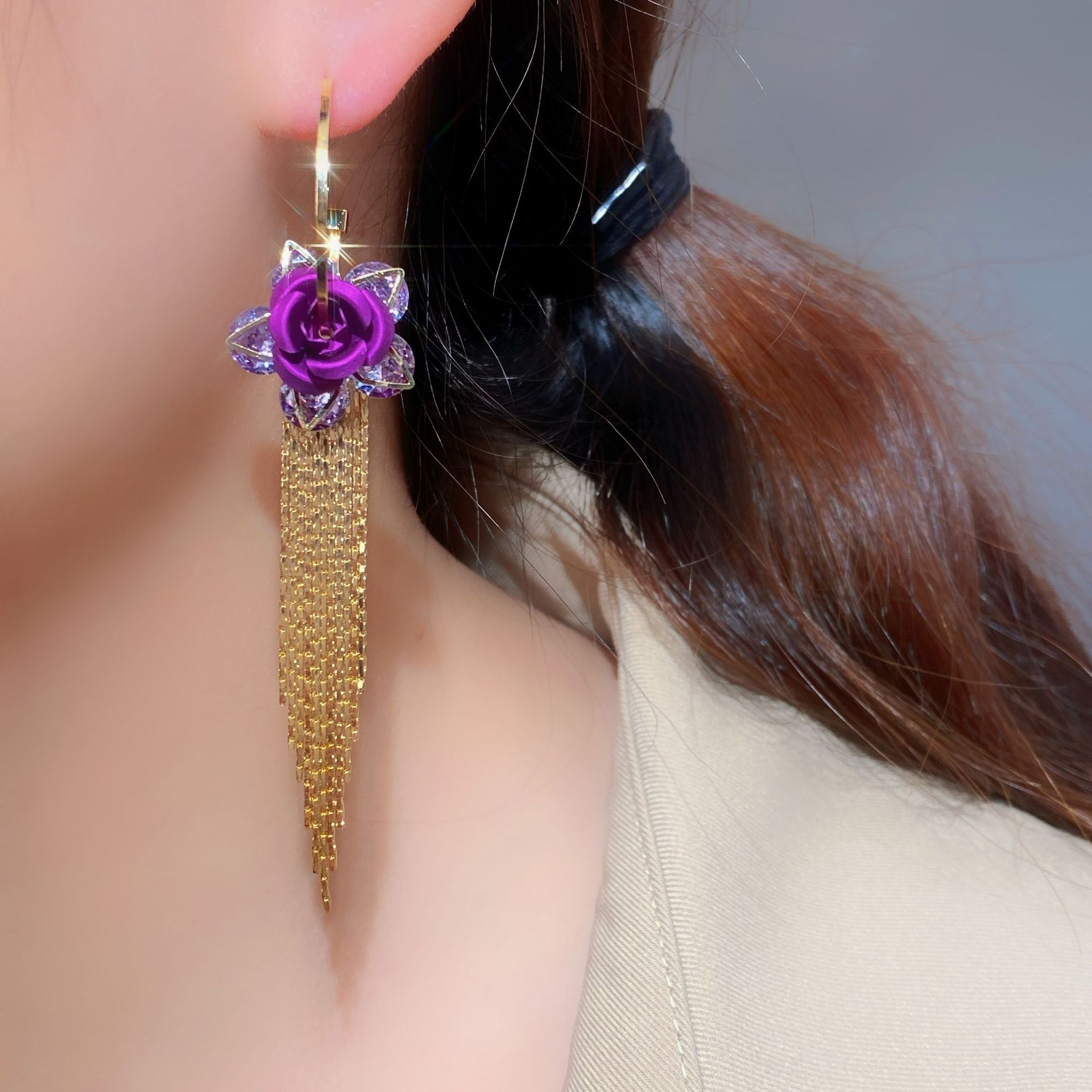 Серьги-кисточки с розами S925, серебряные иглы оптом из Китая